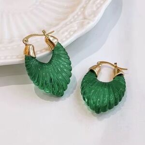 Anthropologie Gold Green Shell Earrings